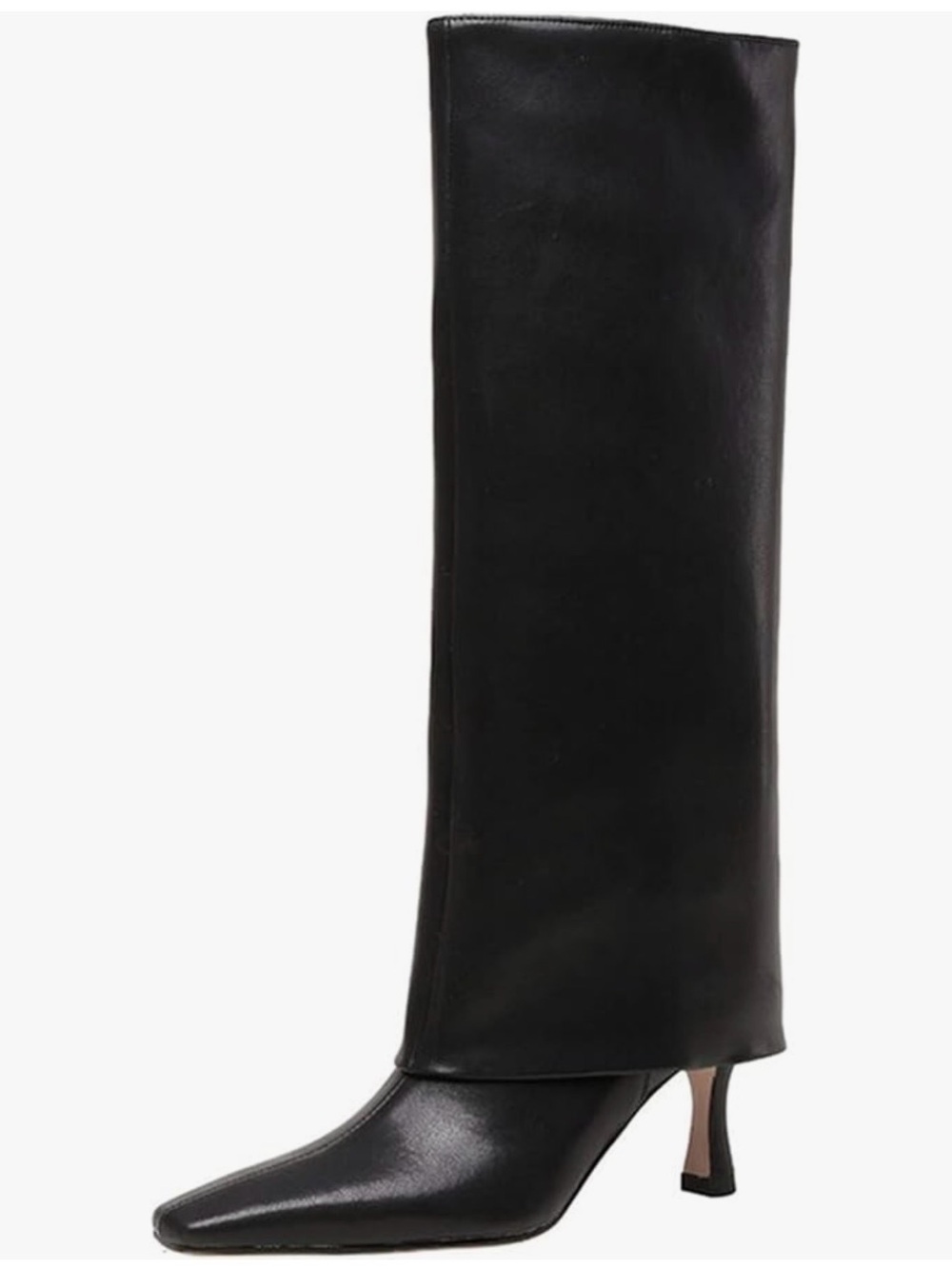 Women's Black Tall Faux Leather Fold-over Boots Size 6